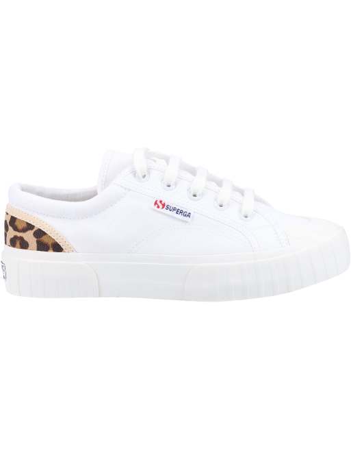 Superga 2630 stripe pad leopard shoes in white