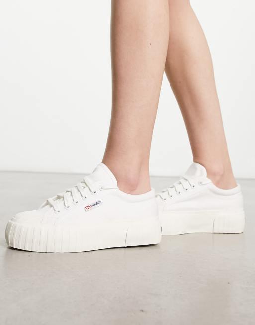 Superga classic platform trainers cheap in white