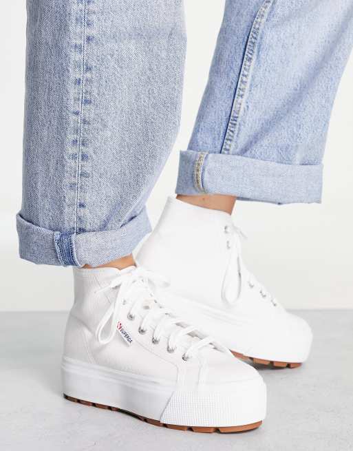 Superga 2705 Tank hi top flatform sneakers in white canvas | ASOS