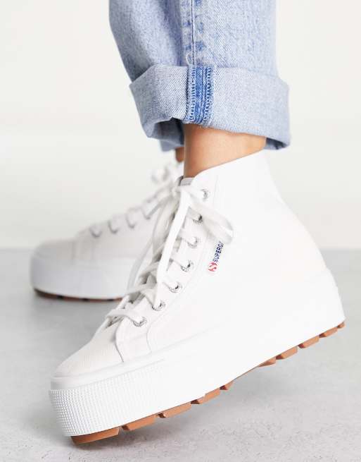 Superga 2705 Tank hi top flatform sneakers in white canvas