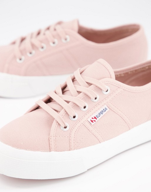 Superga 2730 cotu lace up flatform trainers in pink canvas