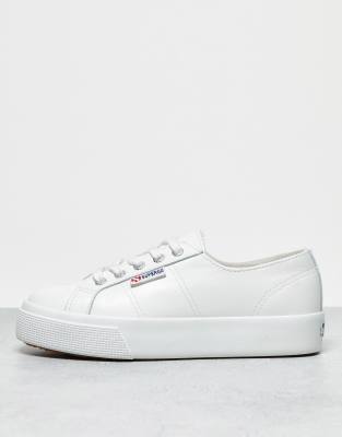 superga 2730 leather flatform trainers in white