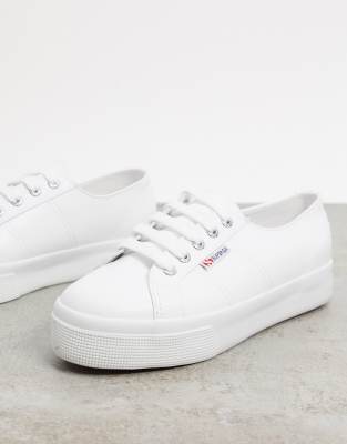 superga white leather flatform