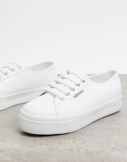 Trainers/Superga 2730 leather flatform trainers in white 