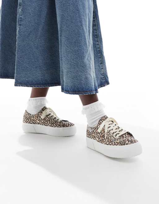 Superga 2740 leopard print trainer in tan - TAN
