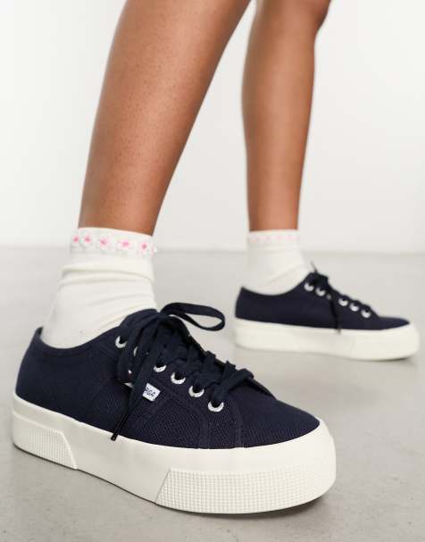 Superga 2740 PLATFORM Trainers in Navy - view 1