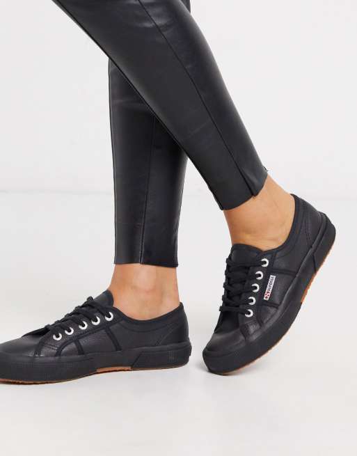 Superga 2750 classic leather plimsolls in black