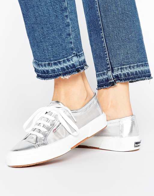 Silver shop superga flatforms