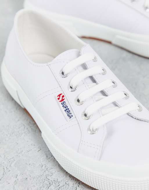 Superga 2750 nappa leather lace up sneakers in white ASOS