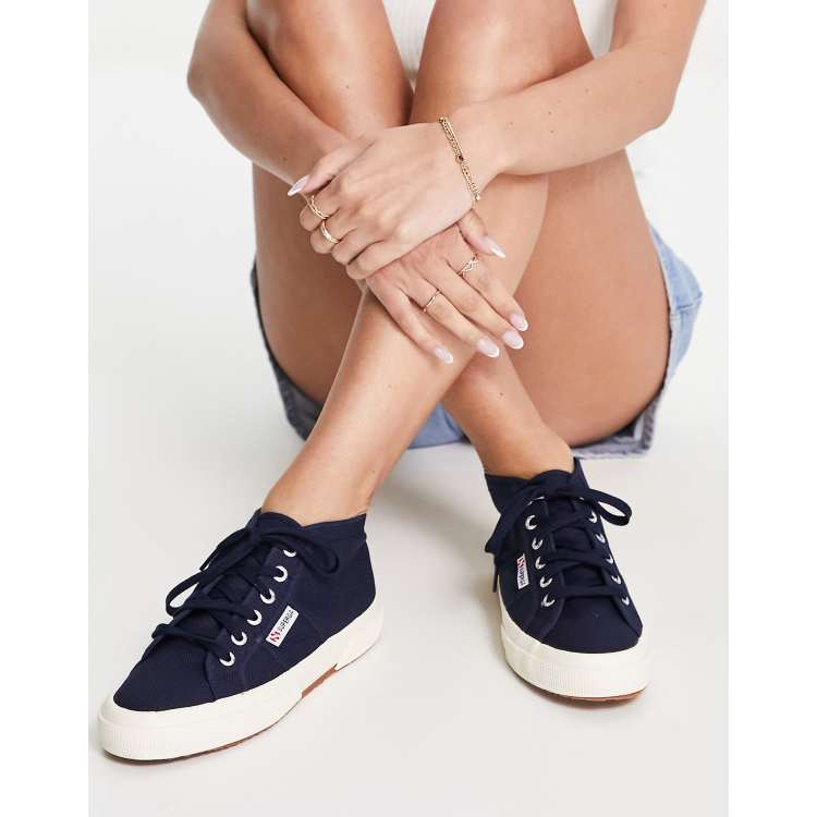 Superga navy shop leather trainers