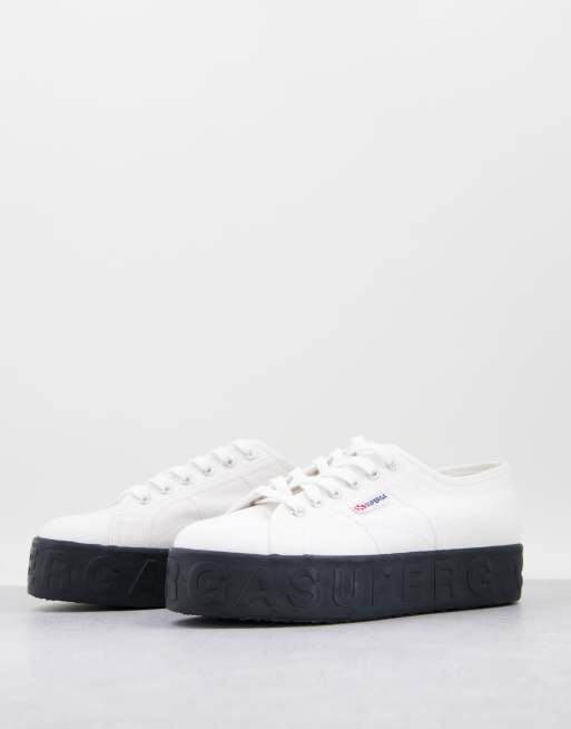 Superga 2790 3D Lettering flatform trainers in white ASOS