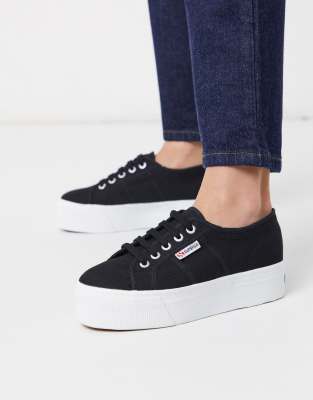 superga classic platform trainers in black