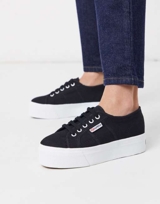 Superga 2790 4cm flatform sneakers in black on white ASOS