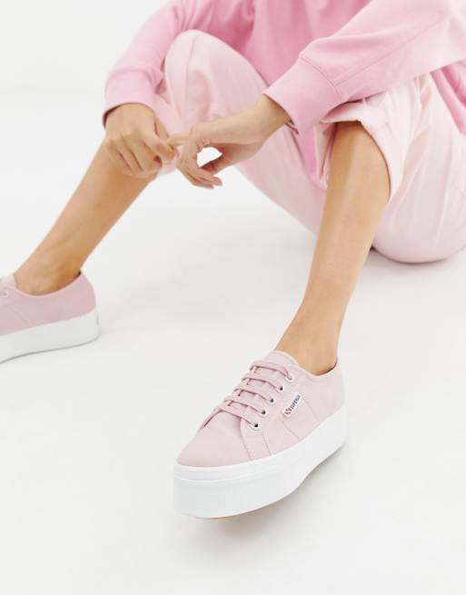 Superga 2790 Baskets avec paisse semelle blanche plateforme plate Rose