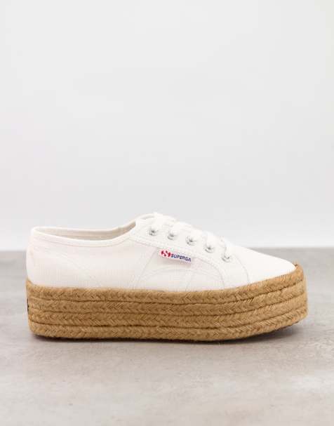 Superga 2790 Cotrope – Flache Leinensneaker in Weiß mit Espadrille-Sohlen - view 1