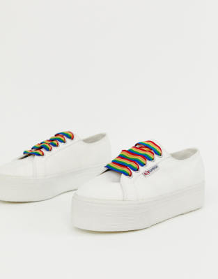 white shoes with rainbow laces