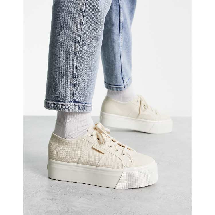 Superga 2790 flatform 4cm trainers in beige canvas ASOS