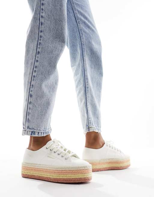 Superga 2790 flatform rope sole trainers in white