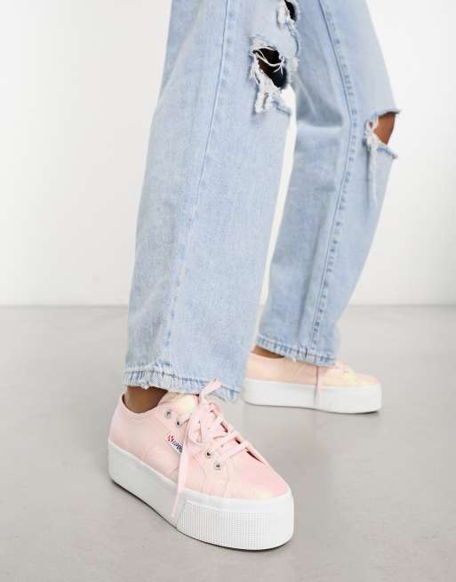 Superga 2790 flatform trainers in pink iridescent exclusive to