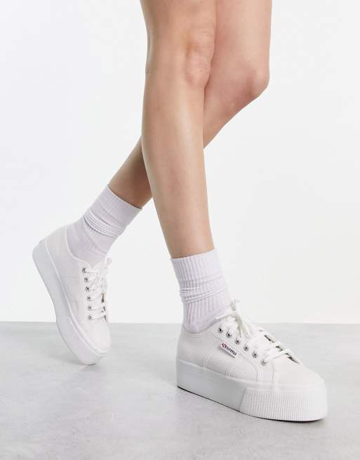 Superga white hot sale leather plimsolls