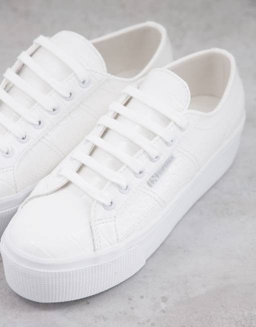 Superga white shop leather flatform