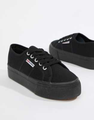 superga classic platform trainers in black