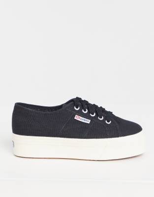 Superga 2790 Linea Flatform Trainers In Black Canvas With White Sole | ASOS