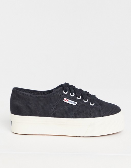 Superga 2790 Linea flatform trainers in black canvas with white sole