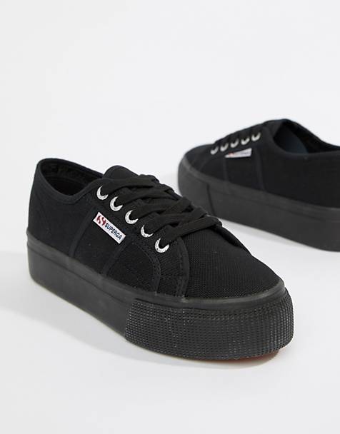 Womens Superga 2287 Trainers Black Trainers Shoes 
