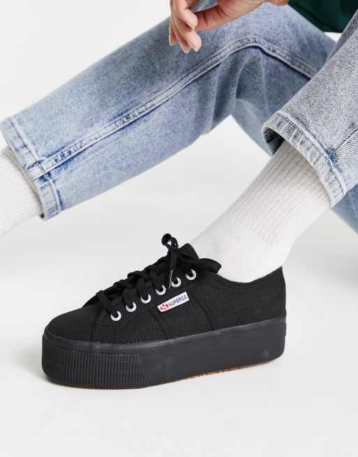 Superga 2790 linea flatform trainers sale in black