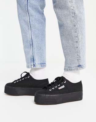 Superga - 2790 Linea - Plateau-Sneaker in Schwarz