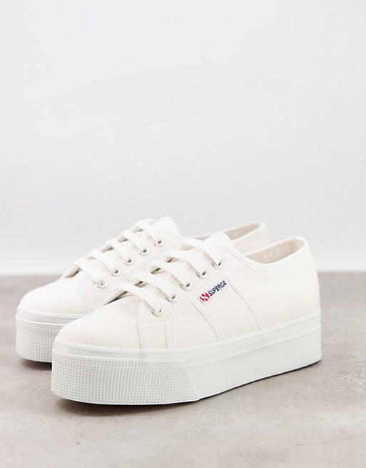 Superga – 2790 Linea – Weiße Leinen-Sneaker mit dicker Plateausohle