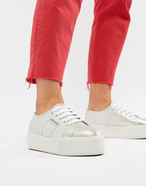 Silver store superga flatforms