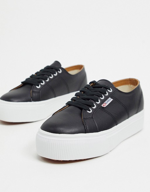 Superga 2790 nappale flatform lace up trainers in black