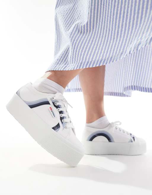 Superga 2790 round stripes trainers in white