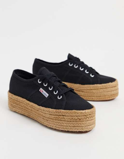 Superga – 2790 – Schwarze Espadrille mit flacher Plateausohle, 4 von 4