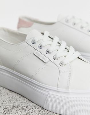 Superga - 2790 - Sneakers da 4 cm in pelle bianche con passante rosa cenere  | ASOS