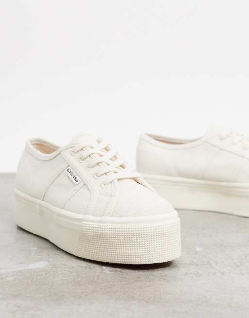 Superga - 2790 - Sneakers flatform in tela di cotone color crema - BEIGE