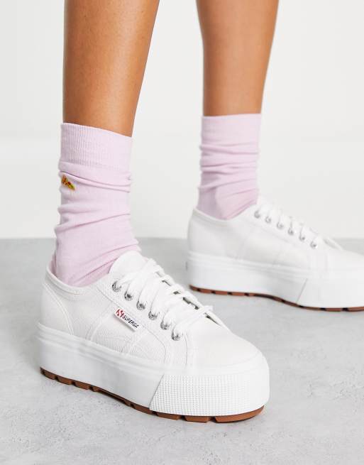 Superga 2790 platform sneakers shop white & rose gold