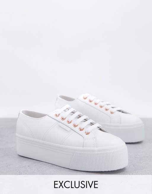 Superga 2790 trainers in white leather with rose gold eyelets | ASOS