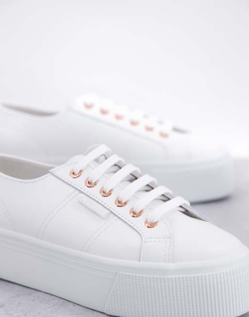 Superga 2790 trainers in white leather with rose gold eyelets ASOS