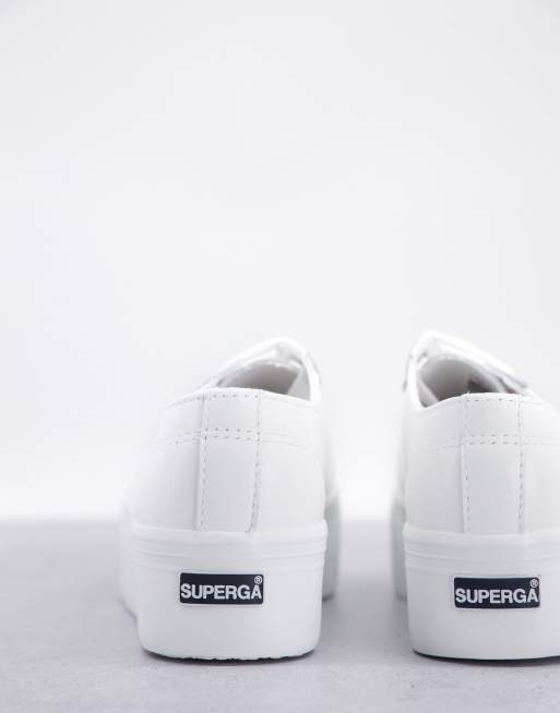 Superga 2790 trainers in white leather with rose gold eyelets ASOS