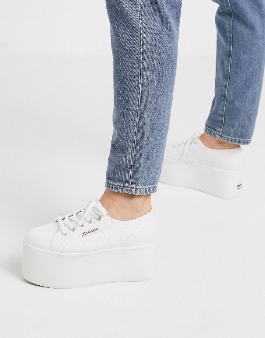 Superga - 2802 - Sneakers flatform in tela bianca-Bianco
