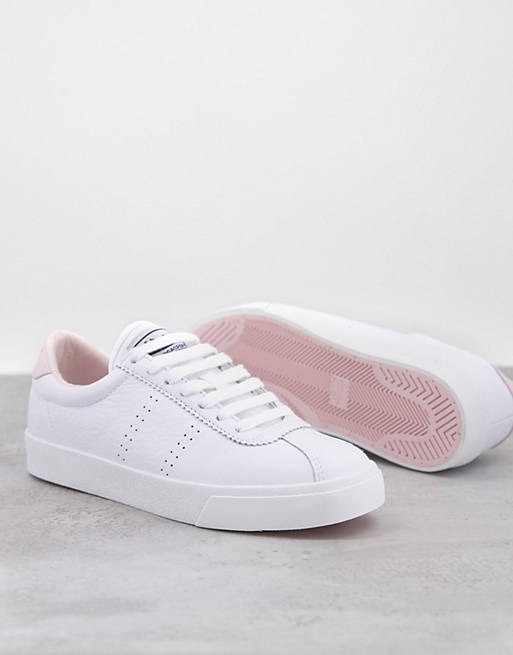  Trainers/Superga 2843 leather trainers in white with pink backtab 