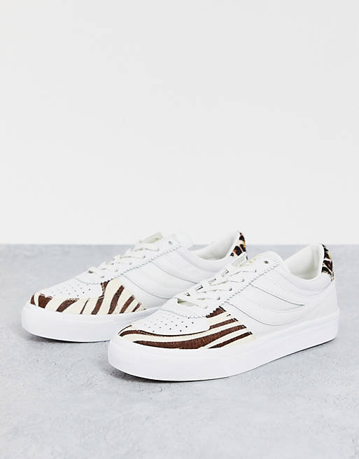 Superga 2846 lace up trainer in white and leopard