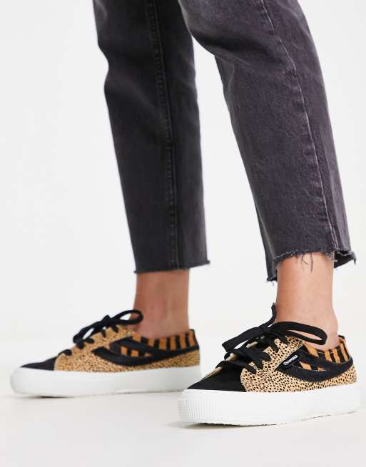 Superga 2953 Swallow Tail Sneakers nere con stampa animalier