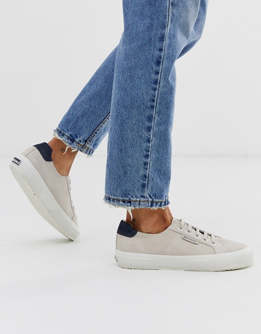 Superga Classic 2750 cream suede with snake emboss trim canvas trainers