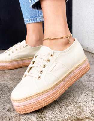 Superga flatform rope trainers in white