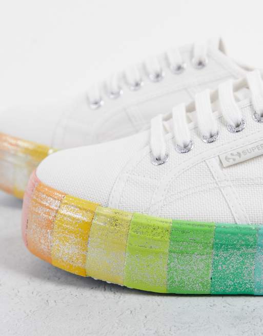 Superga rainbow sole flatform trainers in white ASOS