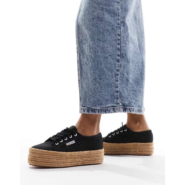 Superga rope sole flatform trainers in black ASOS